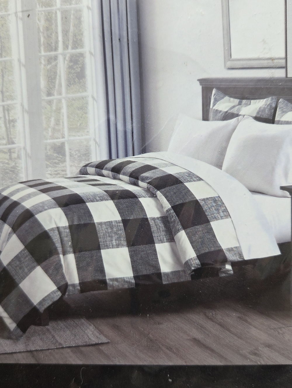 NEW Grace Elizabeth Buffalo Check Duvet Set Queen Black White